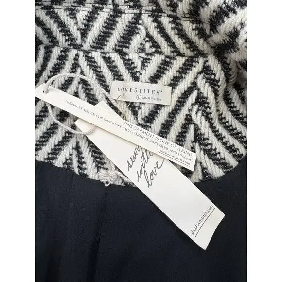 Lovestitch Cream Black Chevron Coat Large L NWT New - Picture 8 of 10